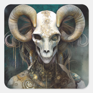 Ram Skull Surreal Fantasy Art Quadratischer Aufkleber