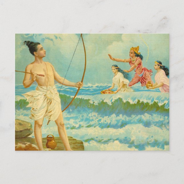 Rama besiegt das Meer durch Raja Ravi Varma Postkarte (Vorderseite)