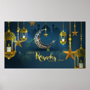 Ramadan Blue und Gold Moon Fanoos Poster
