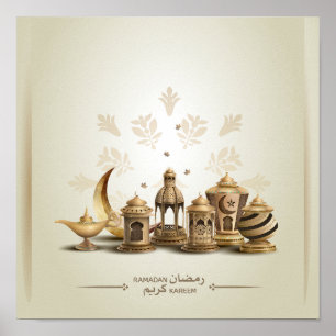 Ramadan Bronze Lampen, Lanterns & Moon Poster