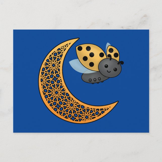 Ramadan Crescent Moon Ladybug Postkarte (Vorderseite)