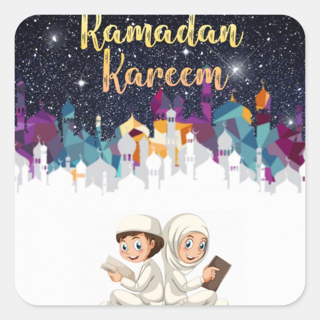 Ramadan Gestaltungskinder Quadratischer Aufkleber (Vorderseite)