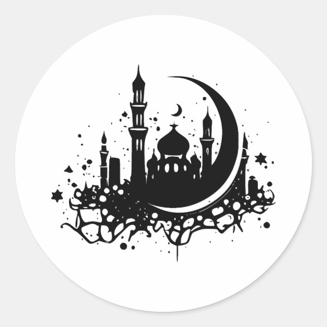 Ramadan in Minimalistisch Schwarz und Weiß Runder Aufkleber (Vorderseite)
