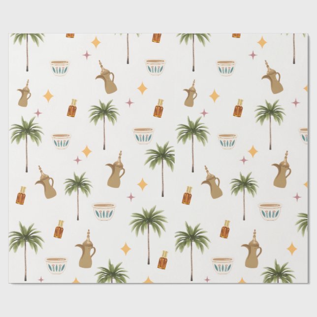 Ramadan Kaffee & Datteln Nahtloses Muster Geschenkpapier (Flach)