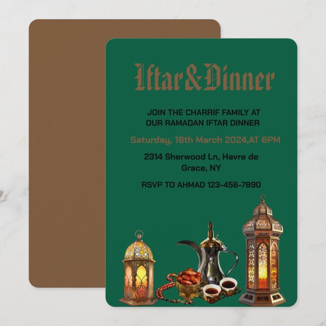 Ramadan Kareem 2025 Iftar Dinner Party Einladung (Vorne/Hinten)