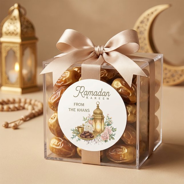 Ramadan Kareem Blumenlaterne Runder Aufkleber (#RamadanKareem #EidMubarak #RamadanDecor #IslamicDesign #RamadanSticker #EidGifts #MuslimArt #Ramada)
