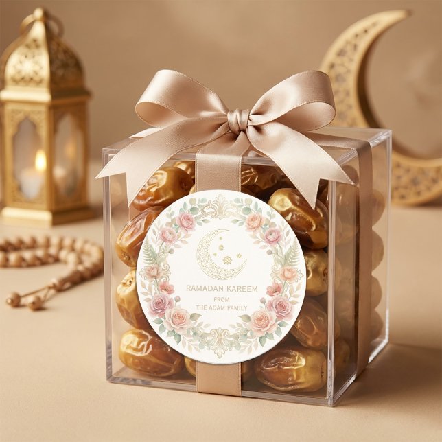 Ramadan Kareem Blush Floral Lantern Runder Aufkleber (#RamadanKareem #EidMubarak #RamadanDecor #IslamicDesign #RamadanSticker #EidGifts #MuslimArt #Ramada)
