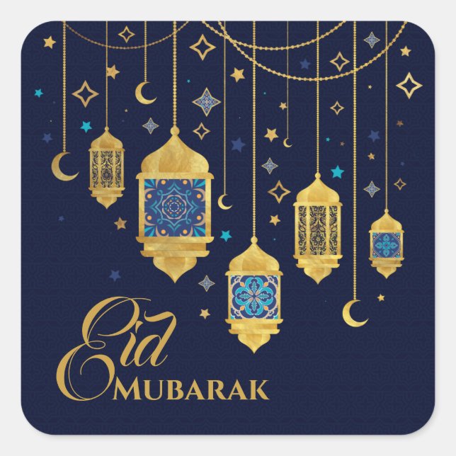 Ramadan Kareem -Eid Mubarak - Happy Eid Quadratischer Aufkleber (Vorderseite)