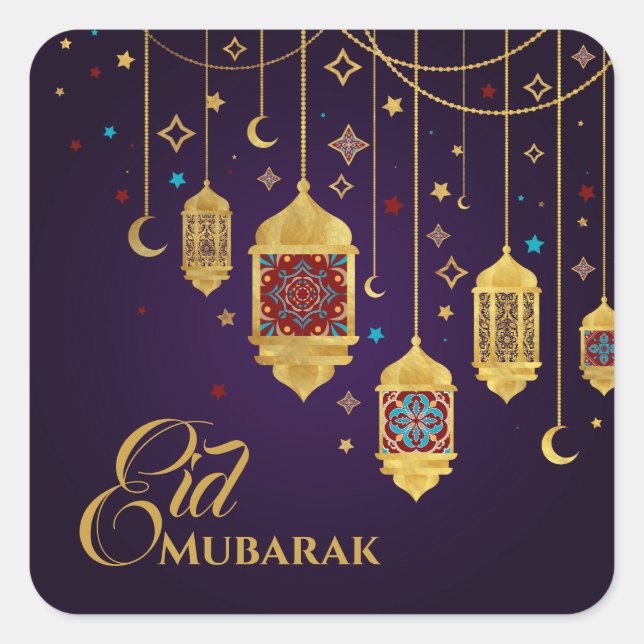Ramadan Kareem -Eid Mubarak - Happy Eid Quadratischer Aufkleber (Vorderseite)