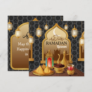 Ramadan Kareem Elegante Goldene Laterne & Food-Kun Feiertagskarte