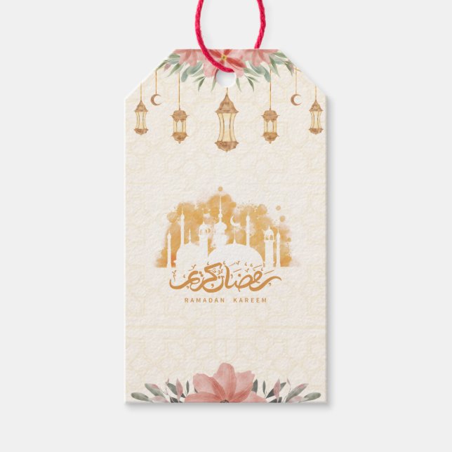 Ramadan Kareem Floral Watercolor Lanterns Geschenkanhänger (Vorderseite)