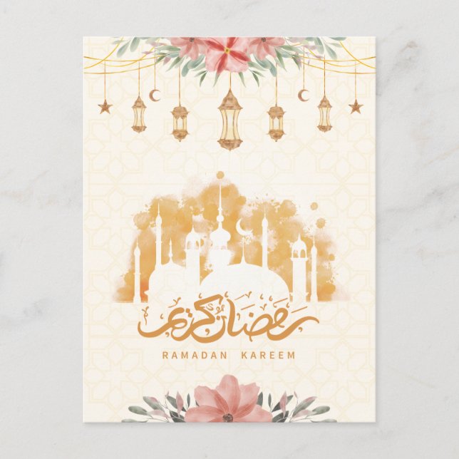 Ramadan Kareem Floral Watercolor Lanterns Postkarte (Vorderseite)
