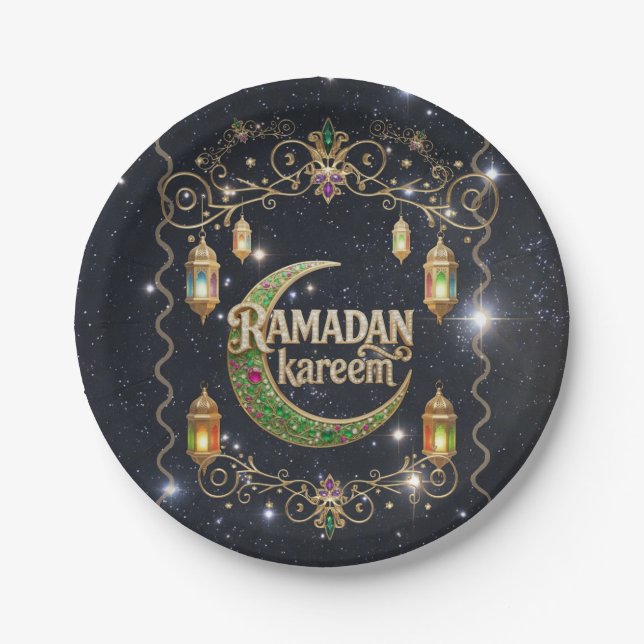 Ramadan Kareem glänzender Himmel Pappteller (Vorderseite)