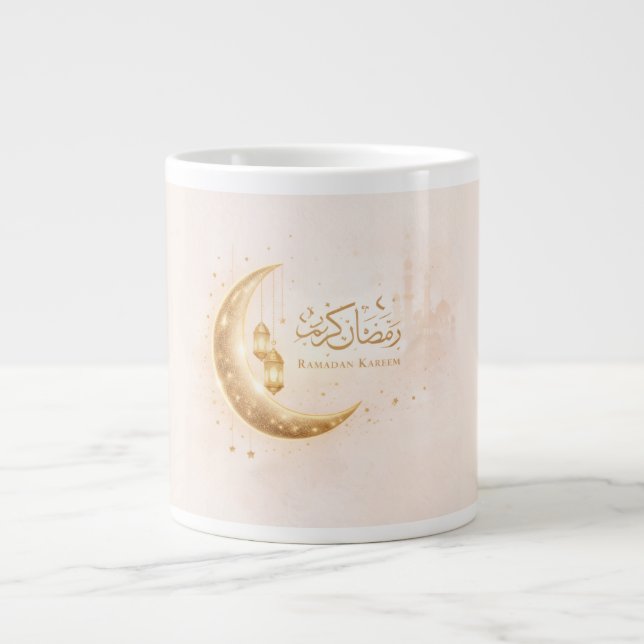 Ramadan Kareem Gold Crescent Mug – Elegant Islamic Jumbo-Tasse (Vorderseite)