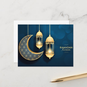 Ramadan Kareem Gold Crescent und Laterne Postkarte