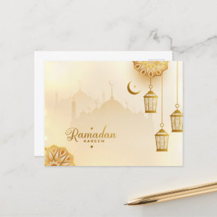 Ramadan Kareem Gold Crescent und Laterne Postkarte