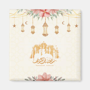 Ramadan Kareem Iftar Floral Watercolor Lanterns Magnet