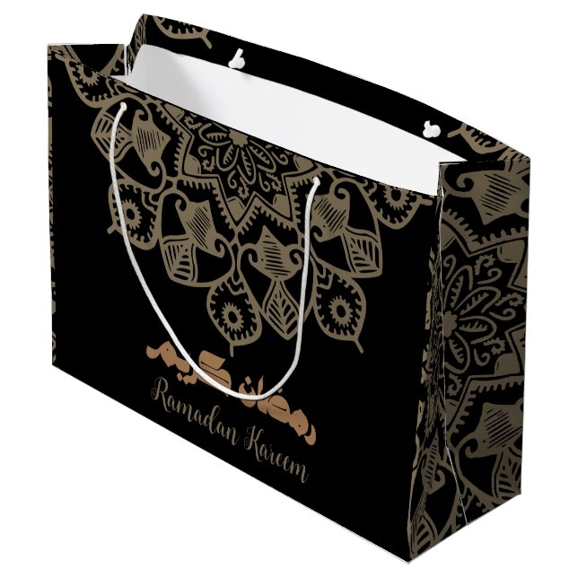 Ramadan Kareem Islamisches Motiv hellbraun Große Geschenktüte (Rückseite Schrägansicht)