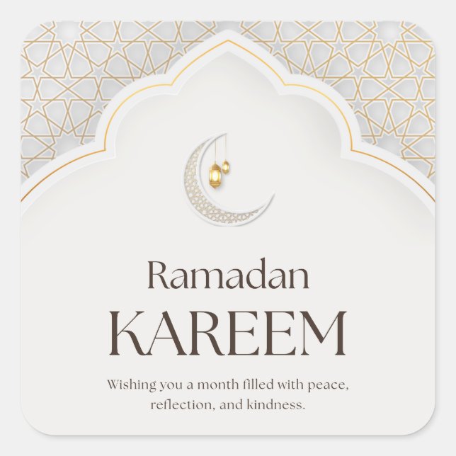 Ramadan Kareem Lantern & Crescent Art Quadratischer Aufkleber (Vorderseite)