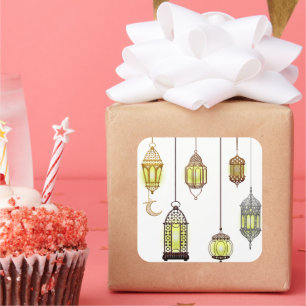 Ramadan Kareem Lanterns Mubarak Islam Halbmond Quadratischer Aufkleber