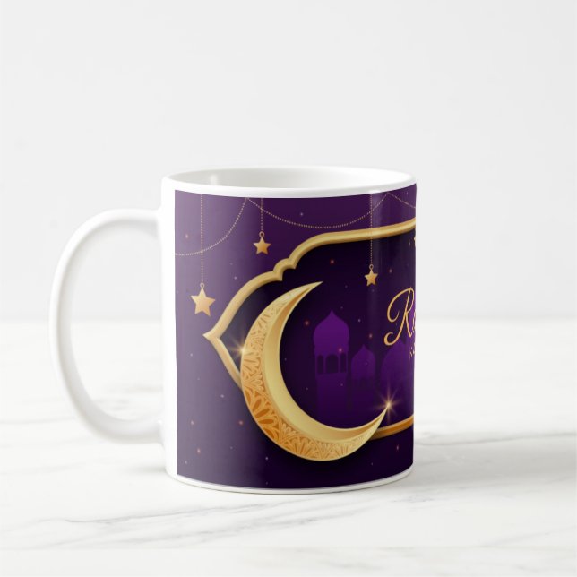 Ramadan Kareem Lila Gold Crescent Stars Moschee Kaffeetasse (Links)