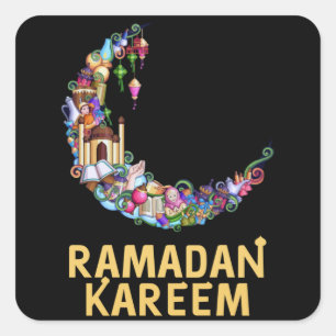 Ramadan Kareem Mubarak Fasting Moon Quadratischer Aufkleber