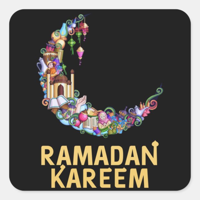 Ramadan Kareem Mubarak Fasting Moon Quadratischer Aufkleber (Vorderseite)