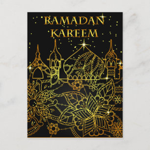 Ramadan Kareem Postkartengold auf schwarz Postkarte