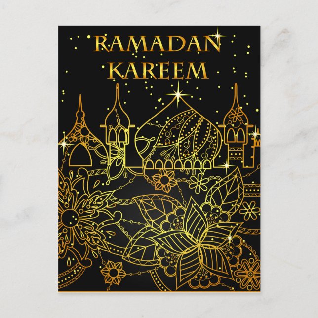 Ramadan Kareem Postkartengold auf schwarz Postkarte (Vorderseite)