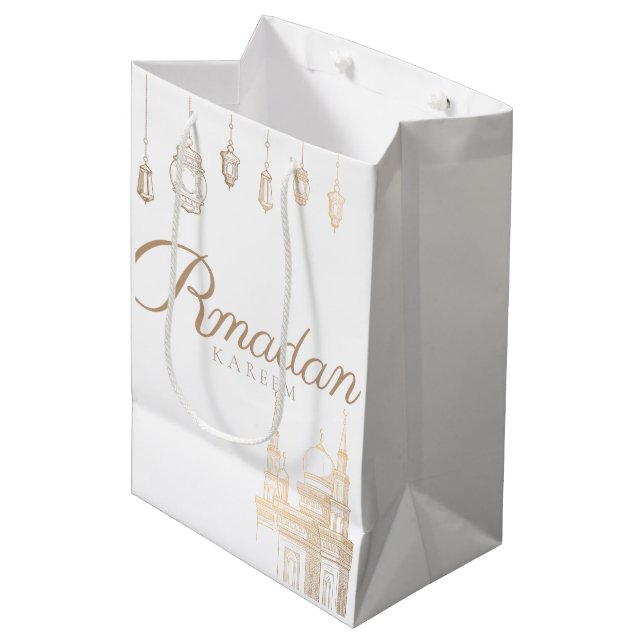 Ramadan Kareem Thema Geschenktasche zum Feiern Mittlere Geschenktüte (Vorderseite Schrägansicht)