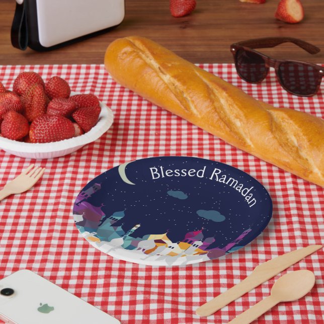 Ramadan Kareem Typografie Islamischer Crescent Tex Pappteller (Picknick)