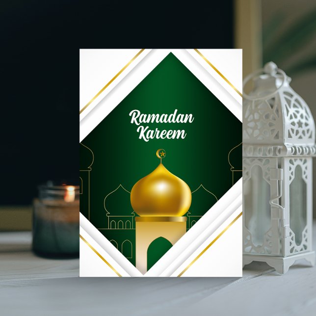Ramadan Kareem | White Modern Frame Grußkarte Einladung (Von Creator hochgeladen)