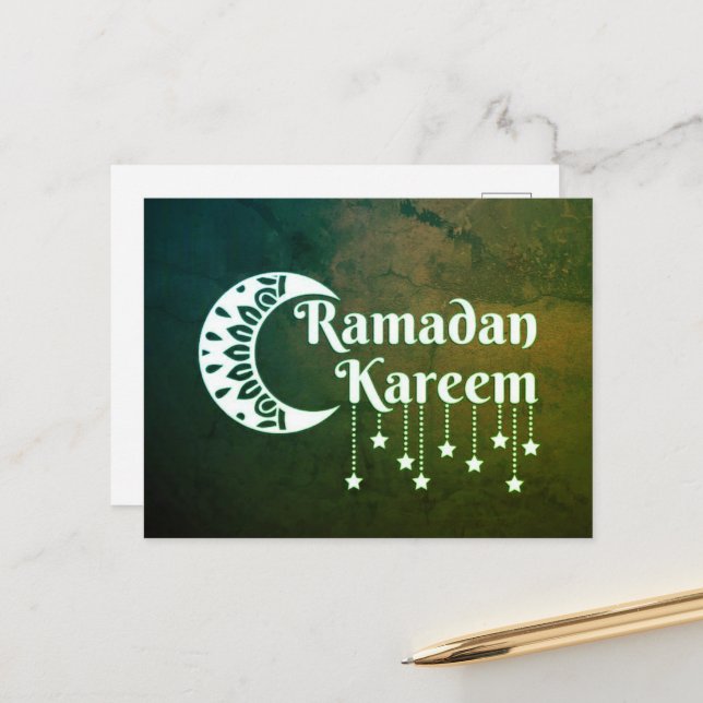 Ramadan Kareen Moon and Stars Postkarte (Vorderseite/Rückseite Beispiel)