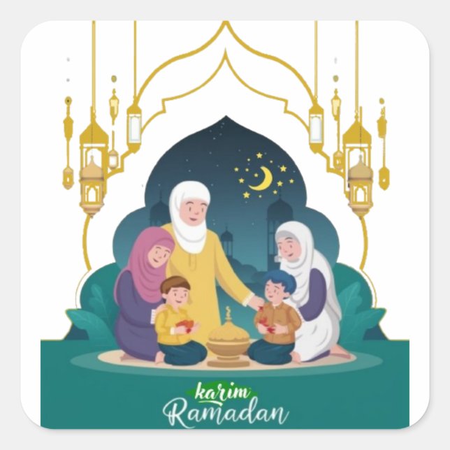Ramadan Karim Quadratischer Aufkleber (Vorderseite)