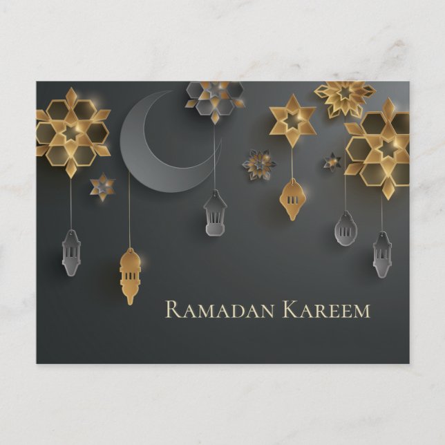 Ramadan Lanterns, Mond, Blume, schwarz Postkarte (Vorderseite)