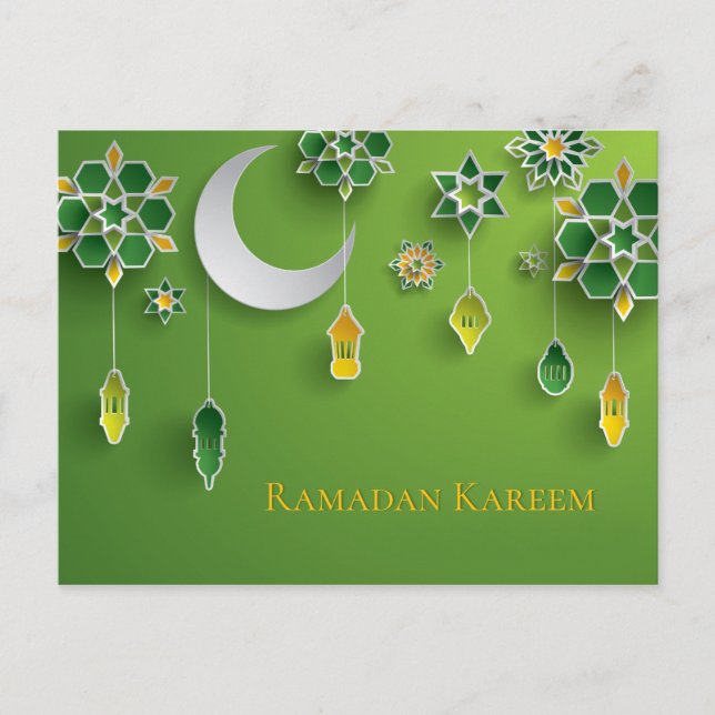 Ramadan Lanterns, Moon, Blume, Grüne Postkarte (Vorderseite)