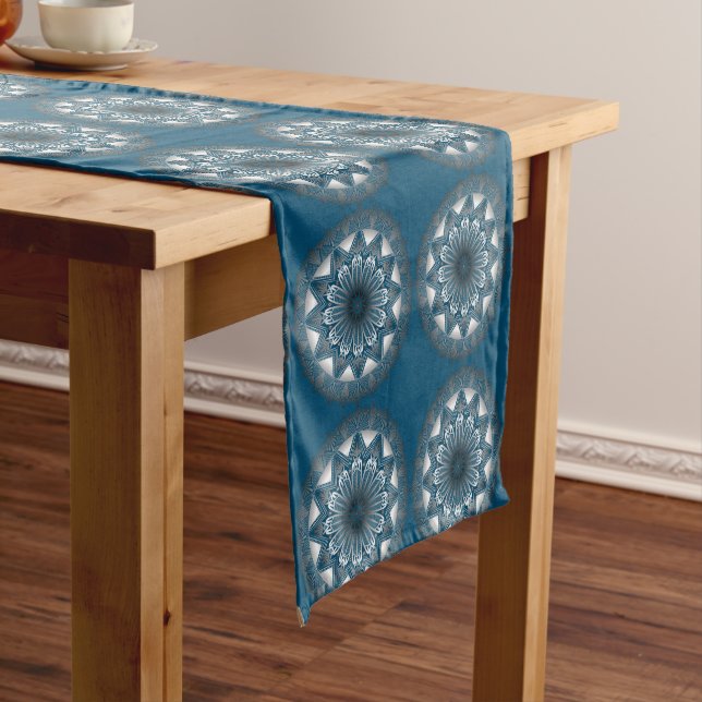 Ramadan Mandala Blue Gray Table Runner Kurzer Tischläufer (Beispiel)