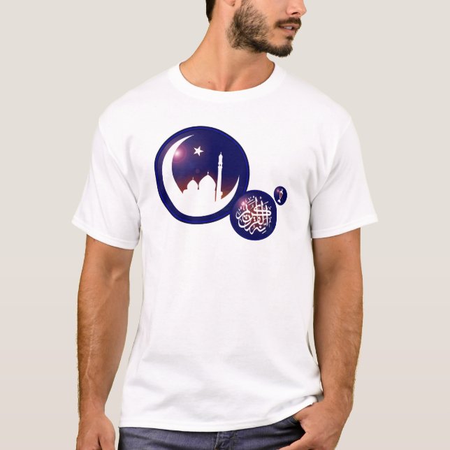 Ramadan Moschee im Crescent Moon mit Fanous Blue T-Shirt (Vorderseite)