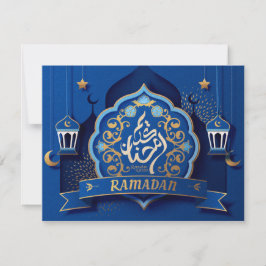 Ramadan Mubarak Arabische Kalligrafie Muster Blau Feiertagskarte