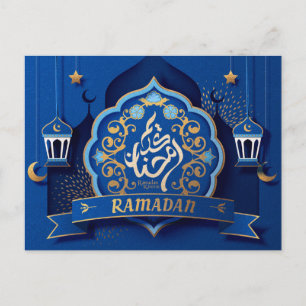Ramadan Mubarak Arabische Kalligrafie Muster Blau Feiertagspostkarte
