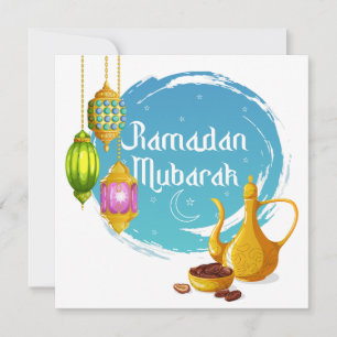 Ramadan Mubarak Farbige Laternen, Datteln & Teekan Feiertagskarte