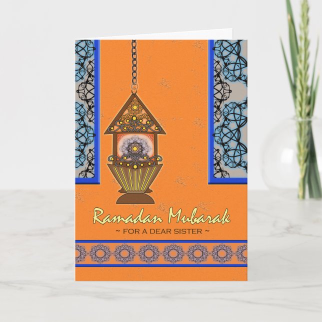 Ramadan Mubarak für Schwester, Fanoos Lantern Karte (Vorderseite)