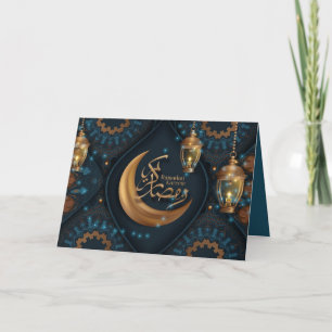 Ramadan Mubarak Gold Crescent Arabisches Muster Bl Feiertagskarte