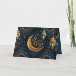 Ramadan Mubarak Gold Crescent Arabisches Muster Bl Feiertagskarte