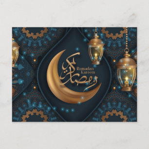 Ramadan Mubarak Gold Crescent Arabisches Muster Bl Feiertagspostkarte