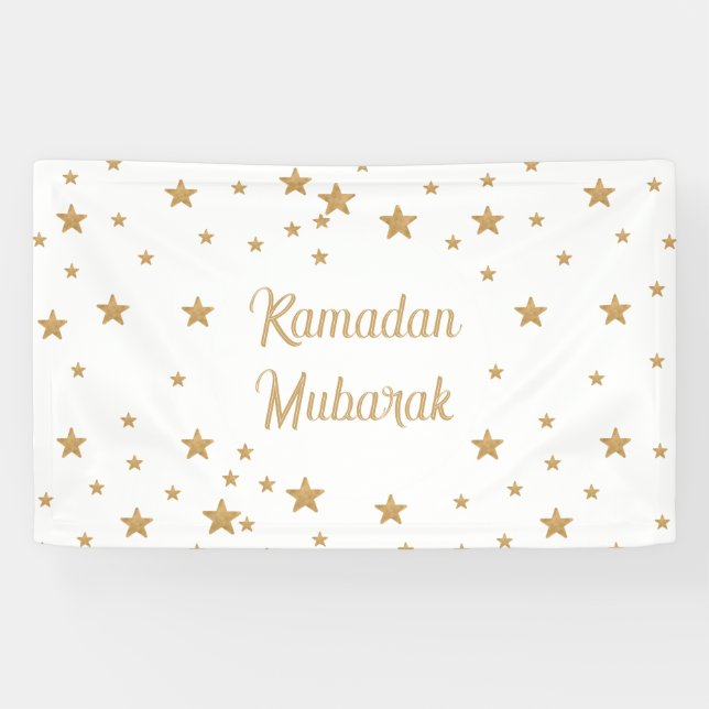 Ramadan Mubarak Gold Star Glitzer Sparkle Dekorati Banner (Horizontal)