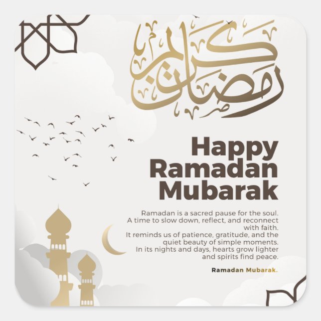 Ramadan Mubarak Golden Calligraphy Art Quadratischer Aufkleber (Vorderseite)