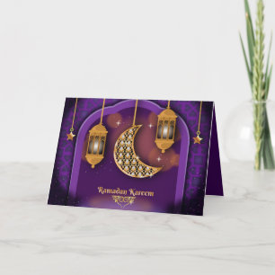 Ramadan Mubarak Islamic Lantern Crescent Lila Feiertagskarte