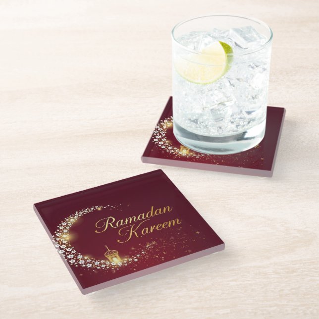 RAMADAN MUBARAK KAREEM 2026 GLASS COASTER GLASUNTERSETZER (Schrägansicht)