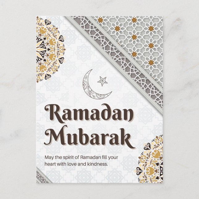 Ramadan Mubarak Mandala Crescent Art Feiertagspostkarte (Vorderseite)